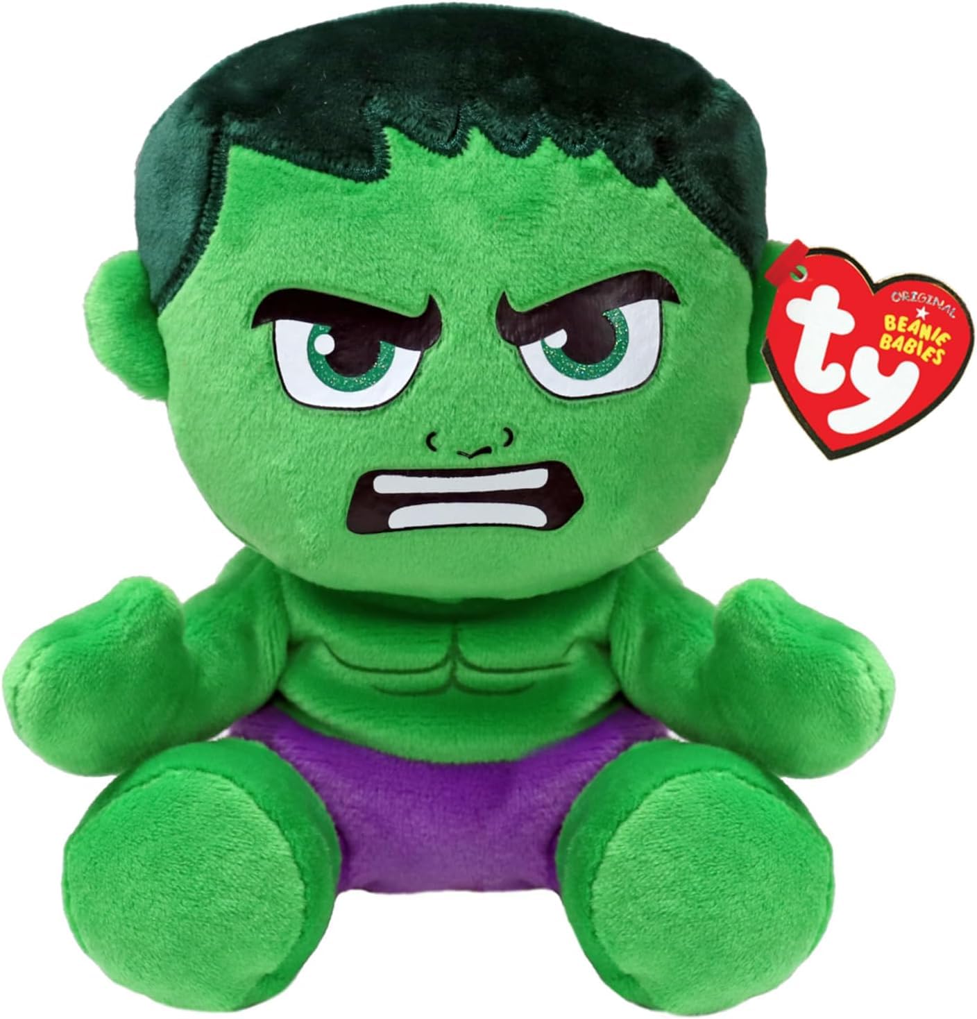 TY Beanie Babies Hulk soft body 6-inch front view shows plush texture ideal for cuddling.