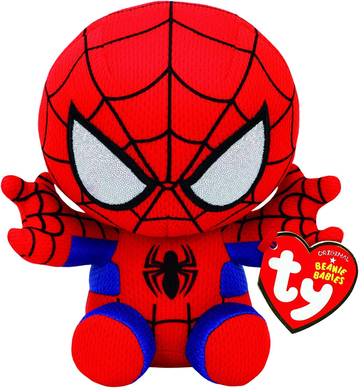 Ty Spiderman plush front view, soft fabric ready for hugs and play