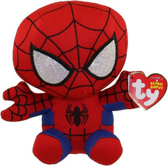 Ty Spiderman plush packaging and display shot, showcasing vibrant red and blue colors