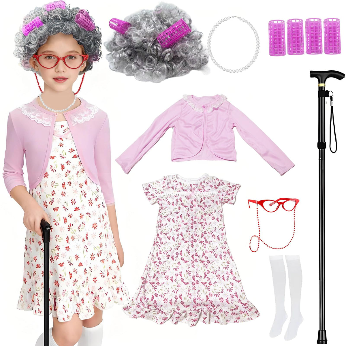Tyalfrich old lady wig for a playful 100th day look.