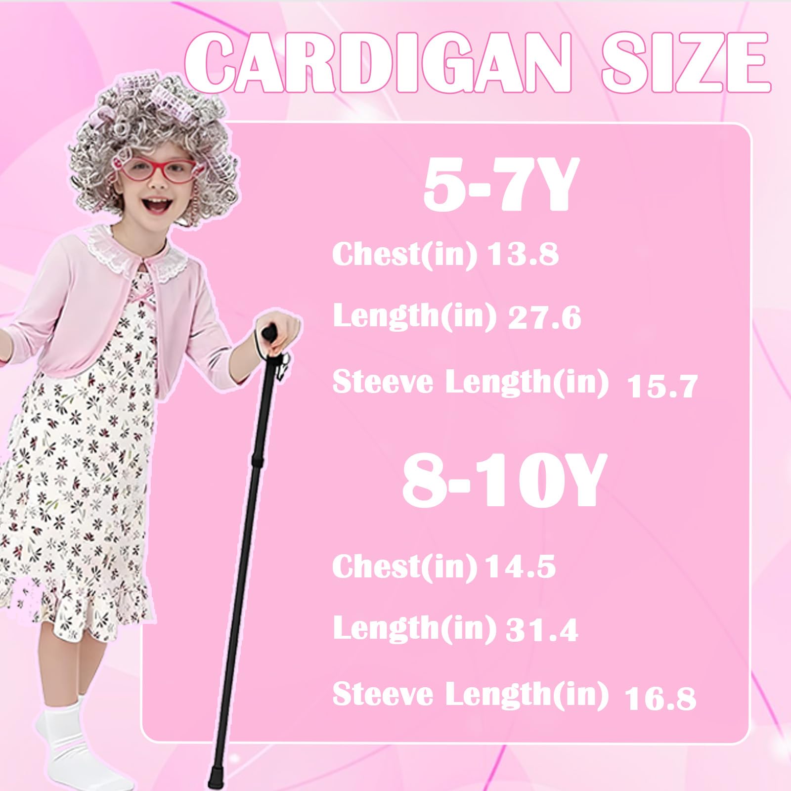 Tyalfrich pink cardigan adds warm layering to the Granny outfit.
