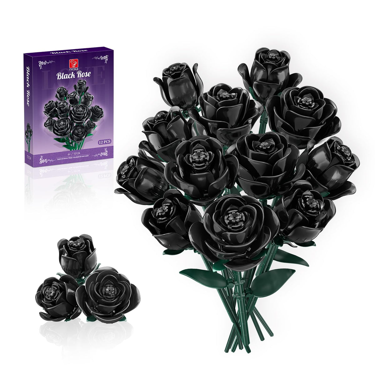 TYCOLE black rose bouquet close-up for lasting gothic decor.