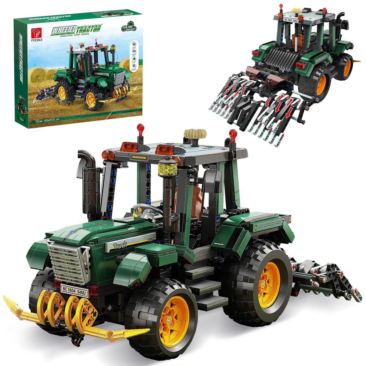 TYCOLE Farm Tractor Building Set front view showing manual steering for interactive play.