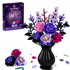 TYCOLE Flowers Building Set with purple roses assembly for a lifelike bouquet display.
