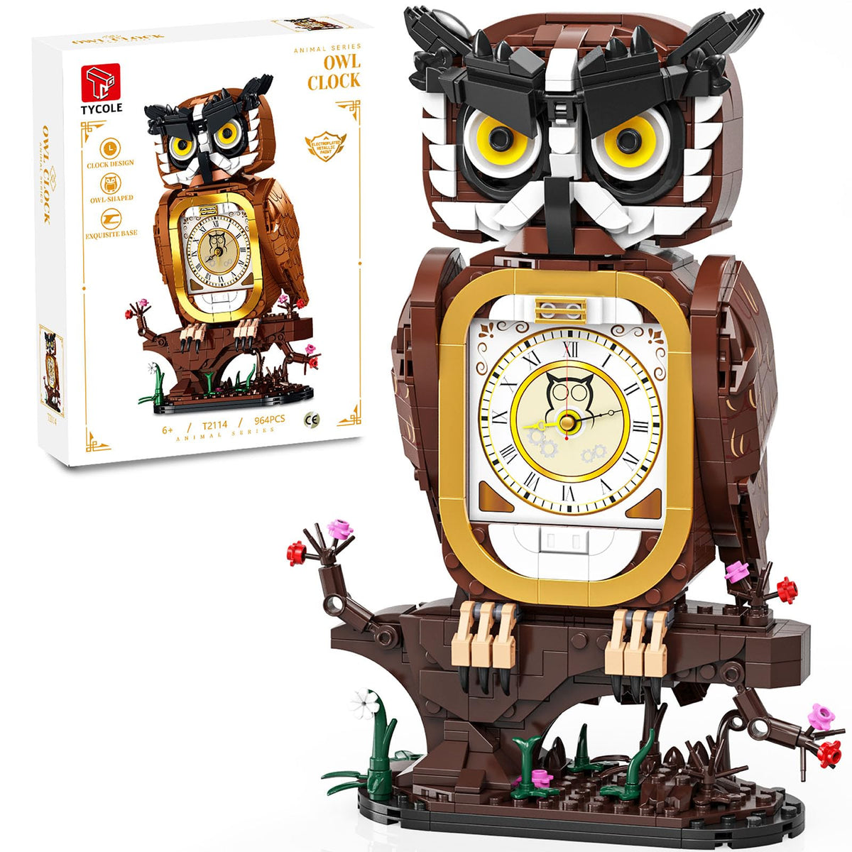 TYCOLE owl clock building set shows detailed owl face and gears for hands-on learning