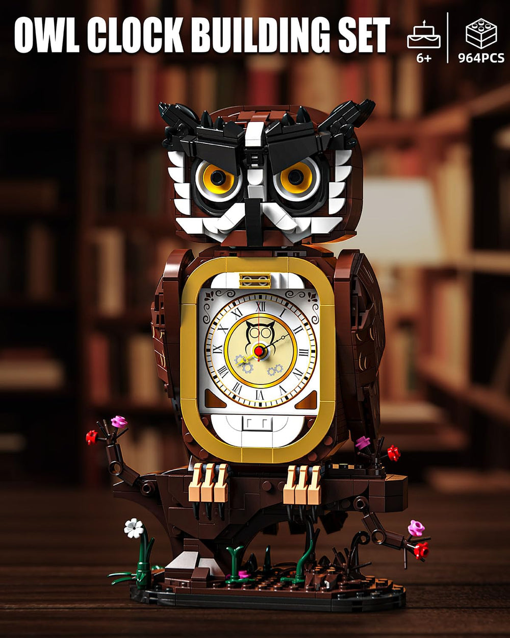 TYCOLE owl clock with swingable wings on a stump base, ideal for display