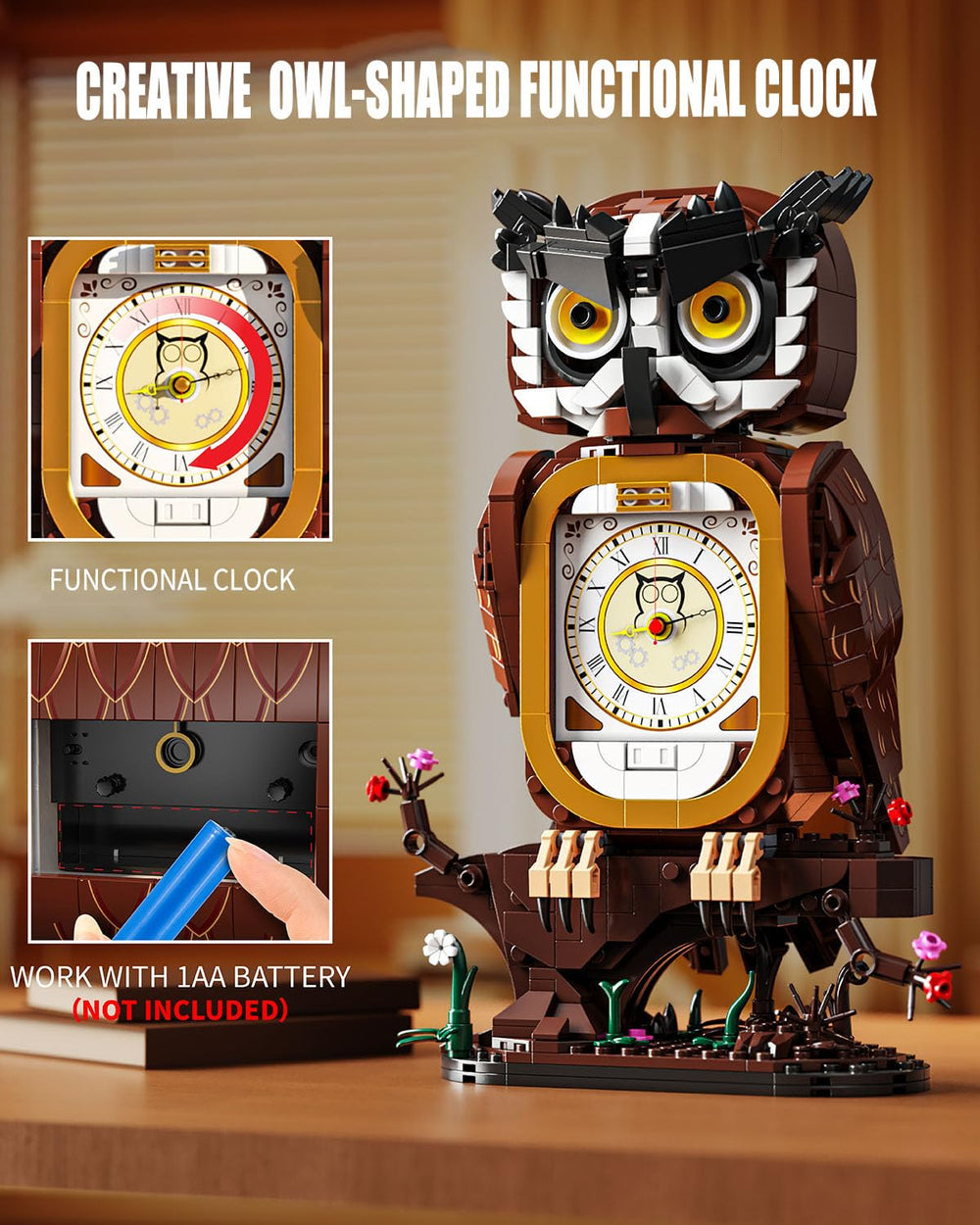 TYCOLE clock building set features expressive owl wings for lifelike effect