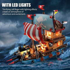 TYCOLE pirate ship building kit LED lights illuminate the model for dramatic night display