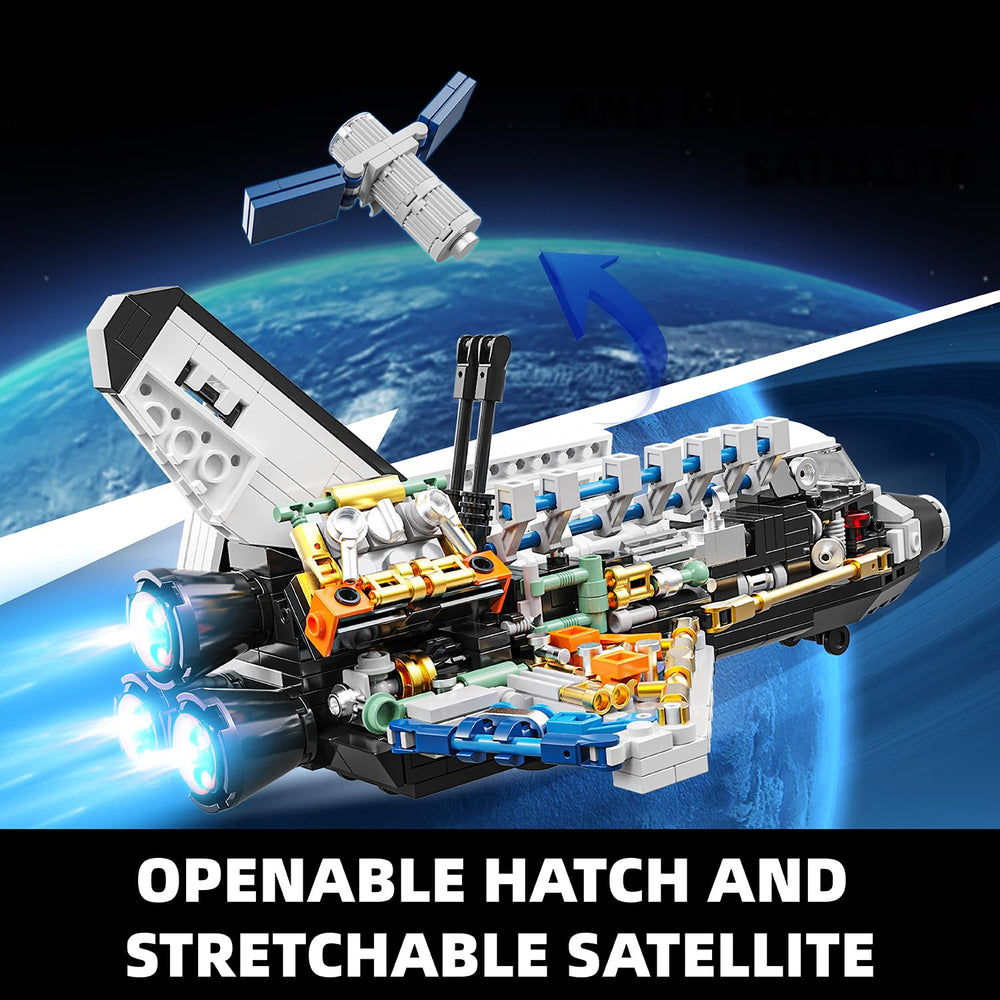 TYCOLE Space Shuttle stretchable satellite demonstrates retractable functionality during play.