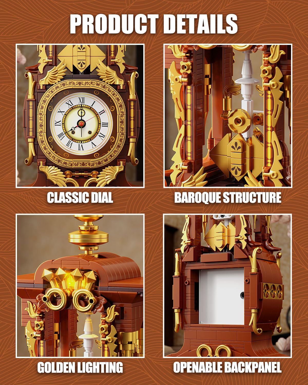 TYCOLE Vintage Clock Building Block Set assembly in progress shows step-by-step instructions