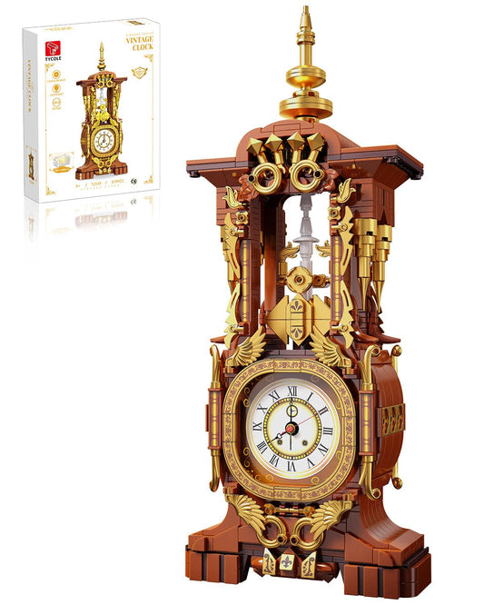 TYCOLE Vintage Clock Building Block Set front view highlights elegant design and functional timekeeping