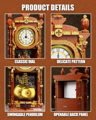 TYCOLE Vintage Pendulum Clock Block Set gear work demonstrates synchronized movement for curious minds.
