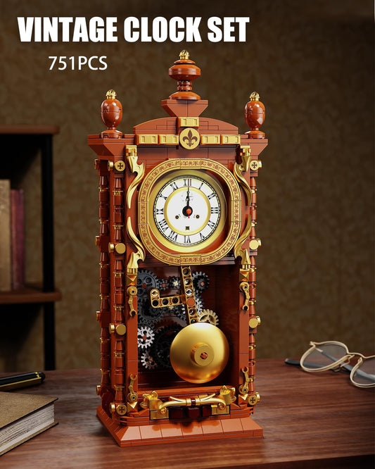TYCOLE Vintage Pendulum Clock Block Set side view highlights modular bricks for creative builds.