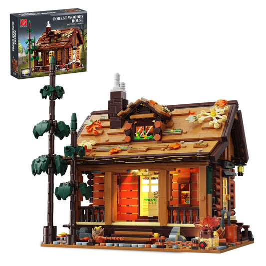 TYCOLE wood cabin blocks set with cozy living area for imaginative play