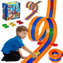 Tyholoo 3-lane race track setup for multi-car excitement on flexible surface