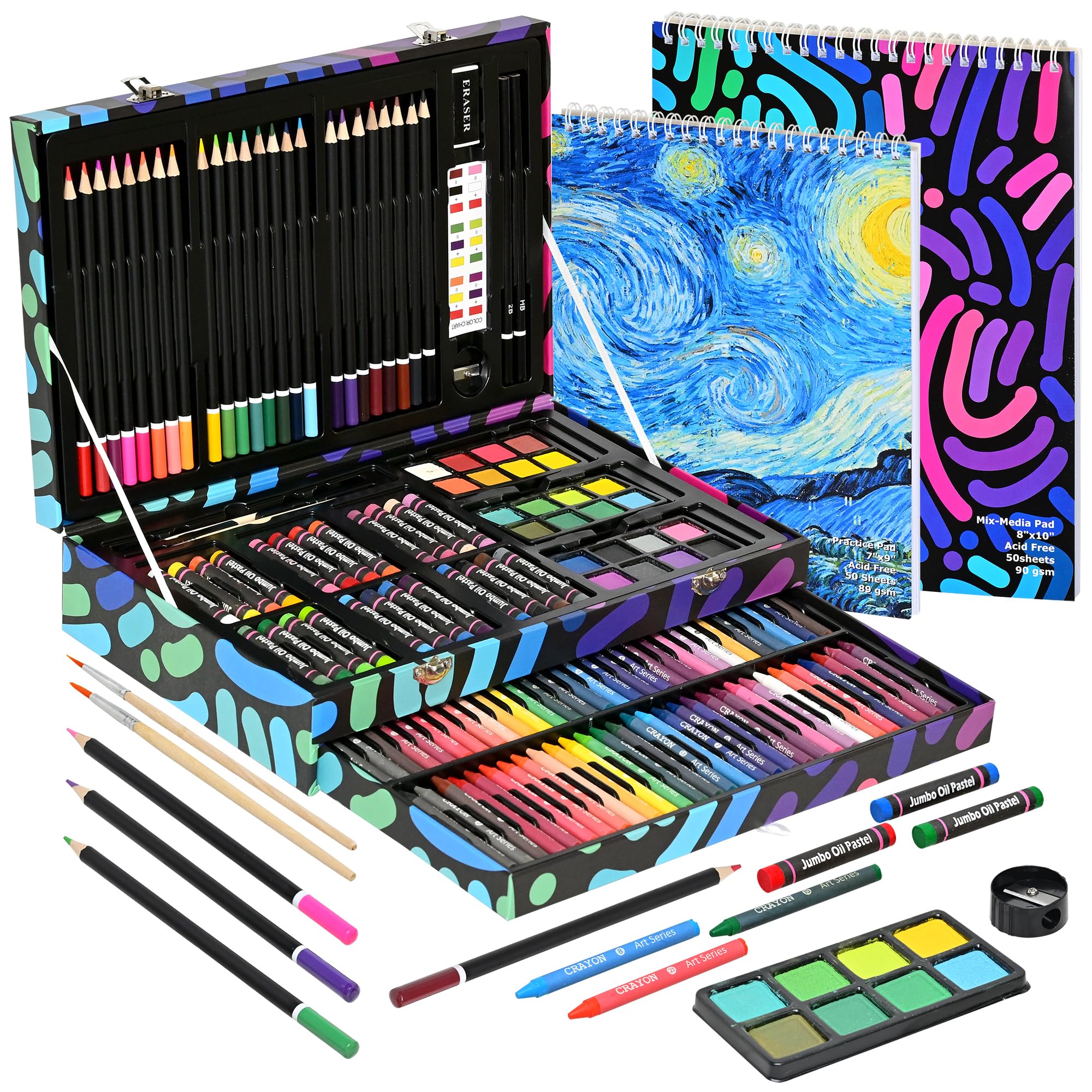 Tyko Arts coloring art set in a wooden case with 147 pieces for kids' creative play