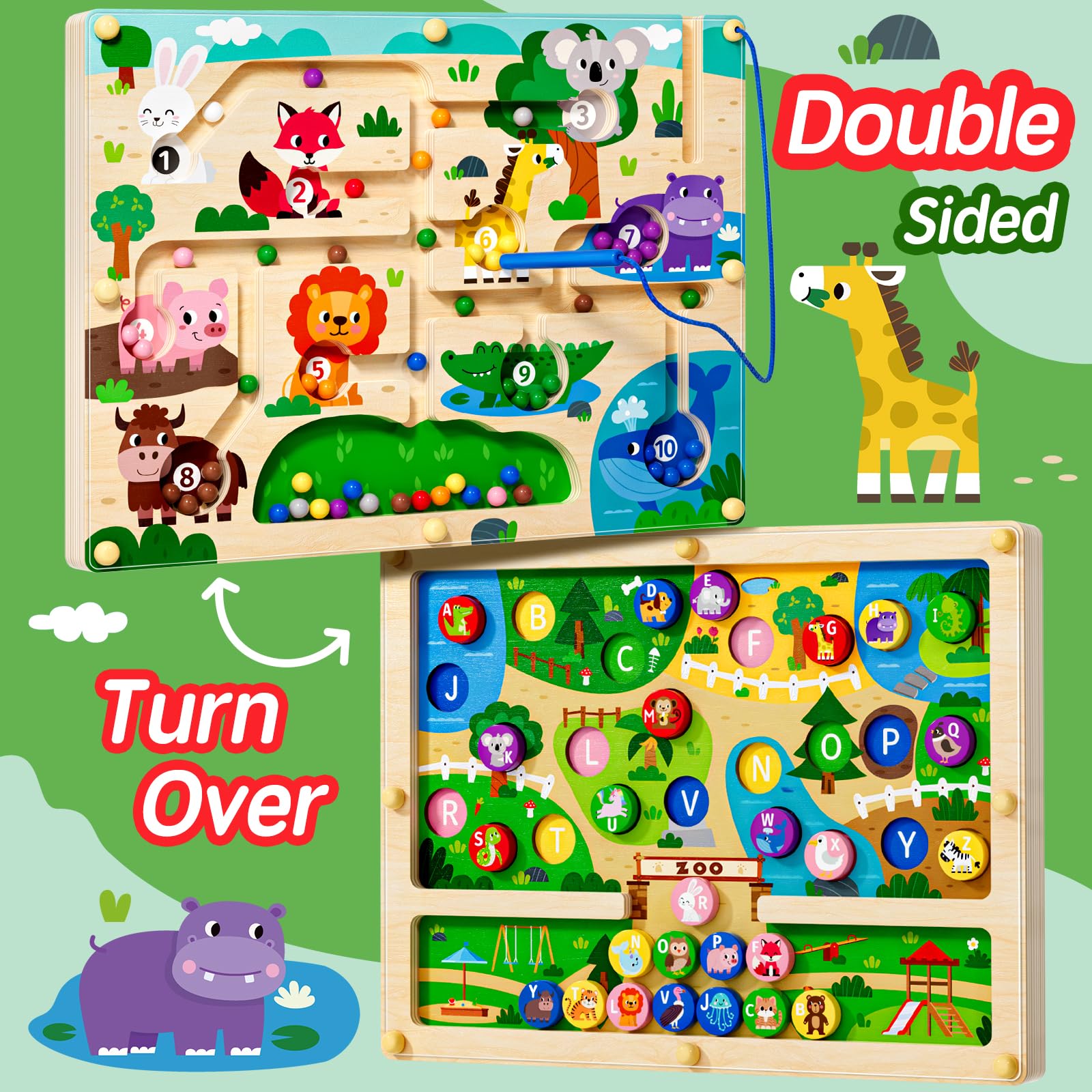 Tymokcall beads and magnetic pens promote fine motor control and color sorting.
