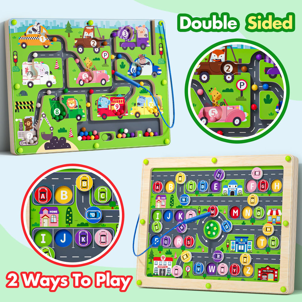 Tymokcall Magnetic Maze 2in1 alphabet maze emphasizes letters and animals.