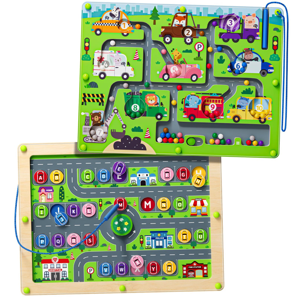 Tymokcall Magnetic Maze 2in1 front view with colorful beads for early learning.