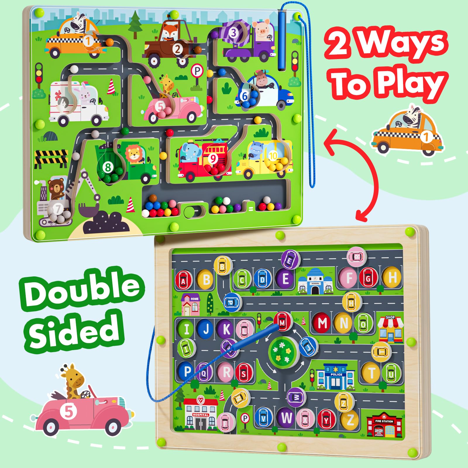 Tymokcall Magnetic Maze 2in1 side view highlights durable wooden construction.