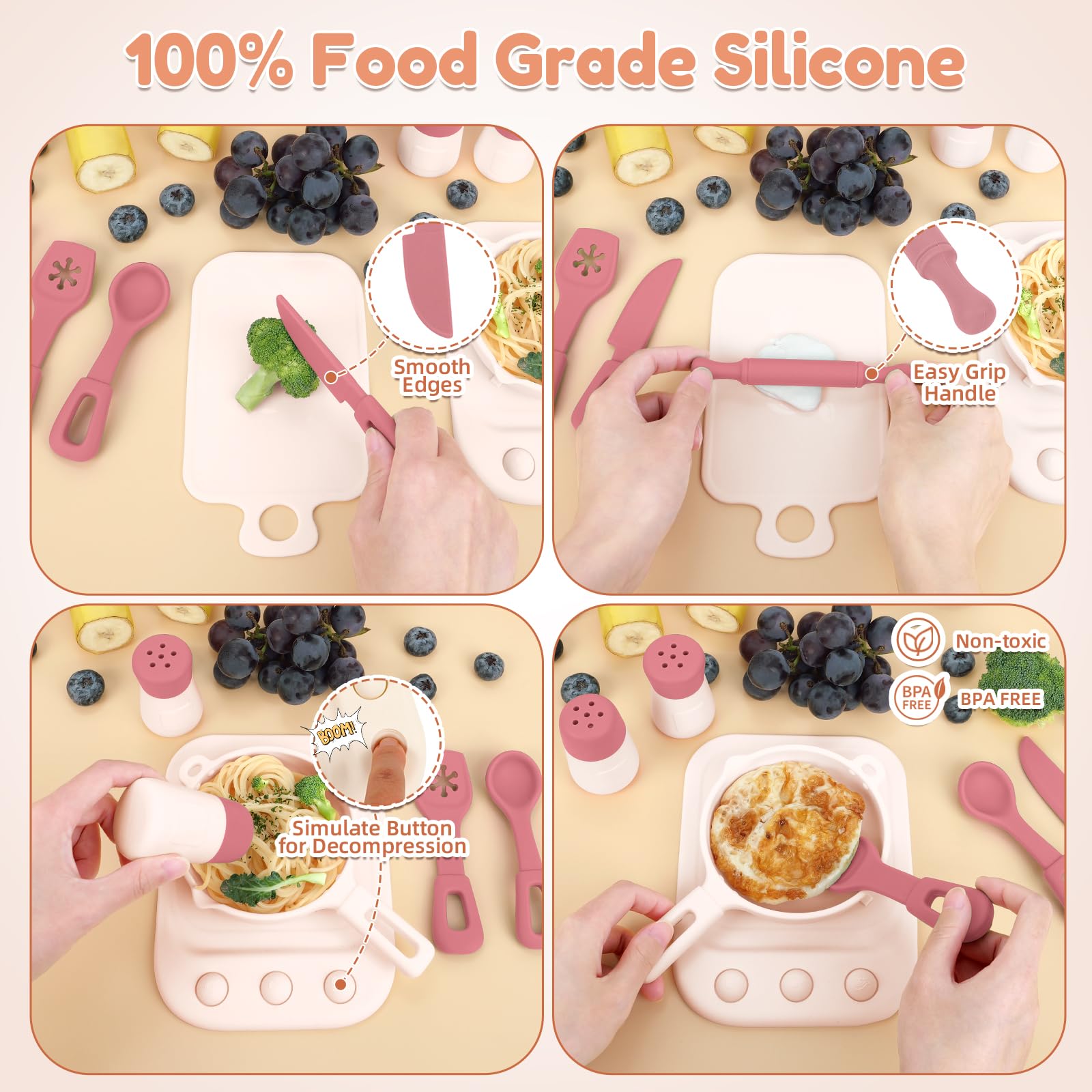 TYRY.HU 11pc silicone kitchen pan for durable pretend cooking