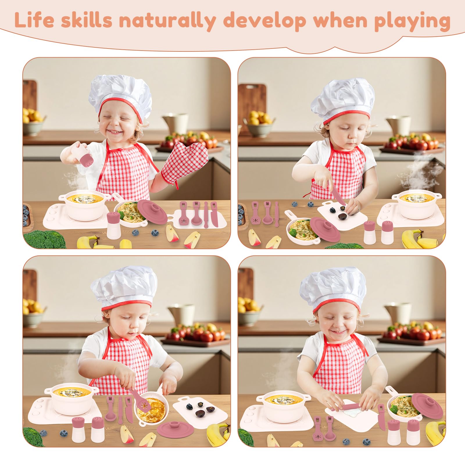 TYRY.HU 11pc silicone kitchen pot with lid for realistic play