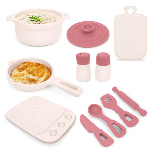 TYRY.HU 11pc silicone kitchen stove for safe pretend play, pink set