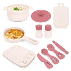 TYRY.HU 11pc silicone kitchen stove for safe pretend play, pink set