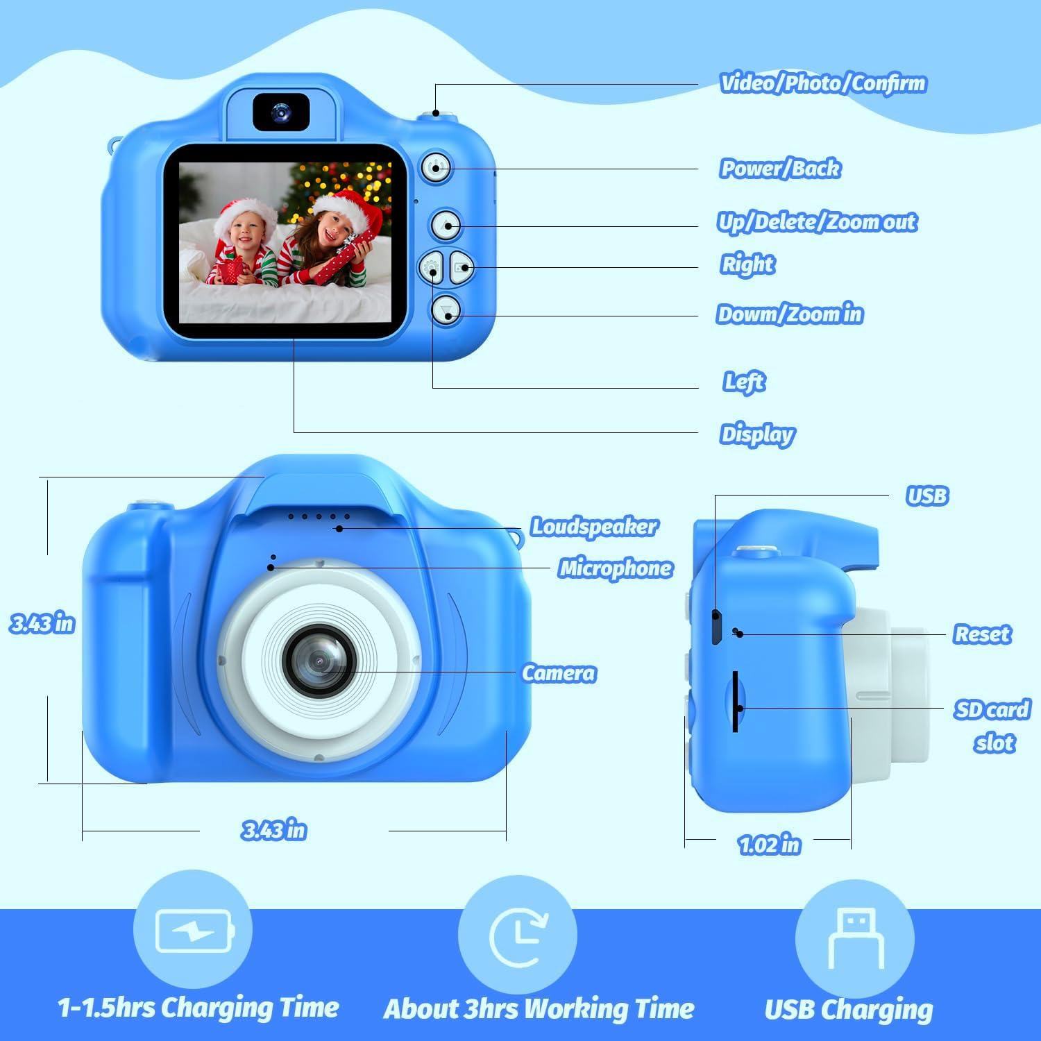 Tyseoome Kids Camera blue with 32GB card included for storage