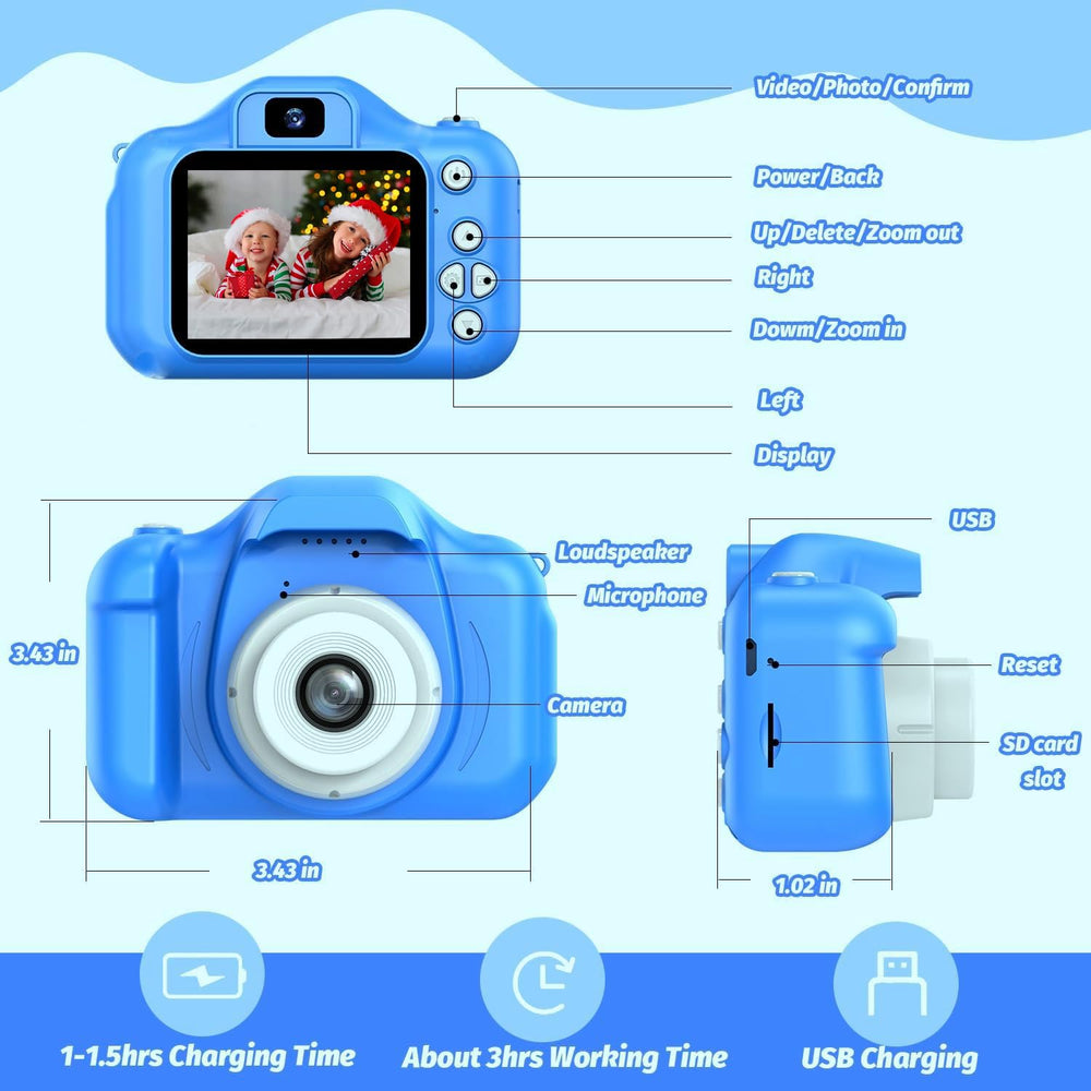 Tyseoome Kids Camera blue with 32GB card included for storage
