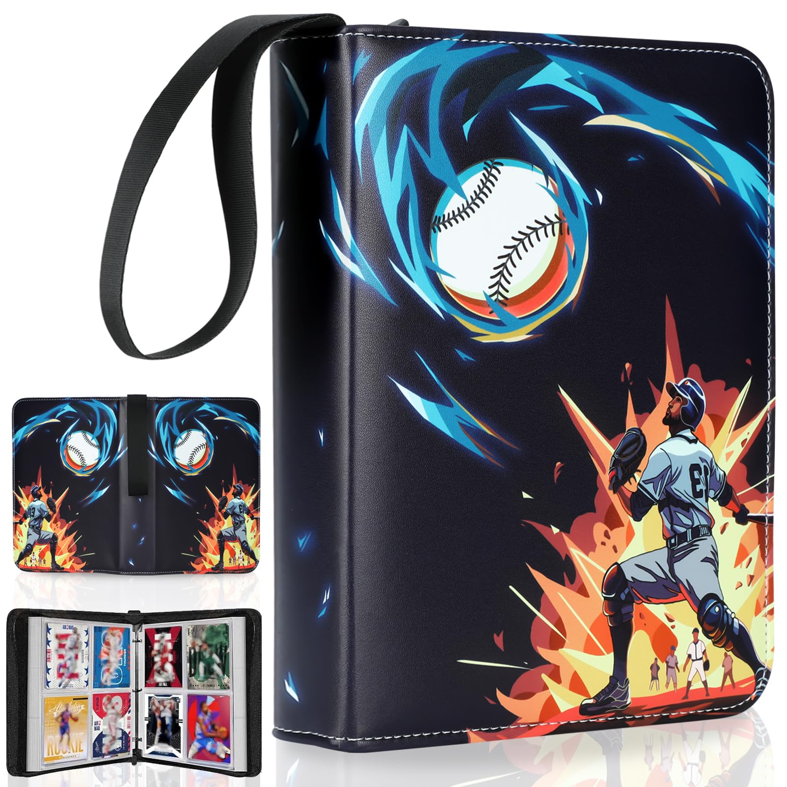 Tyyfnn blue 4-pocket baseball card binder showing organized pages for easy display