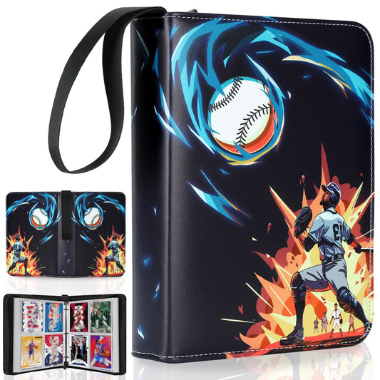 Tyyfnn blue 4-pocket baseball card binder showing organized pages for easy display