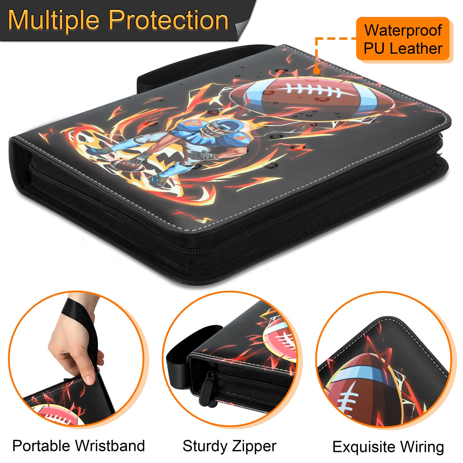 tyyfnn football card binder removable sleeves highlight clear display