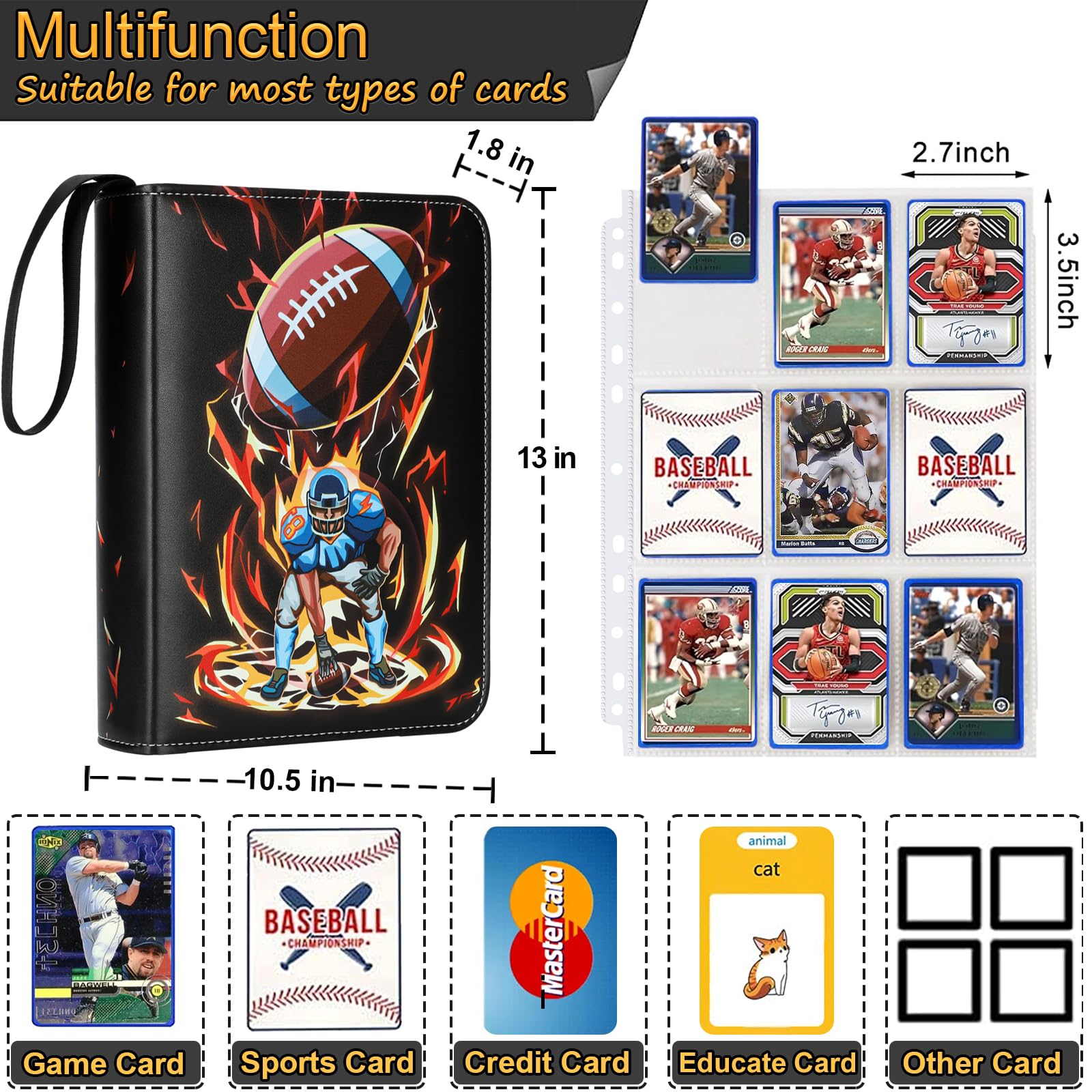 Tyyfnn binder interior with removable sleeves showing clear card view.