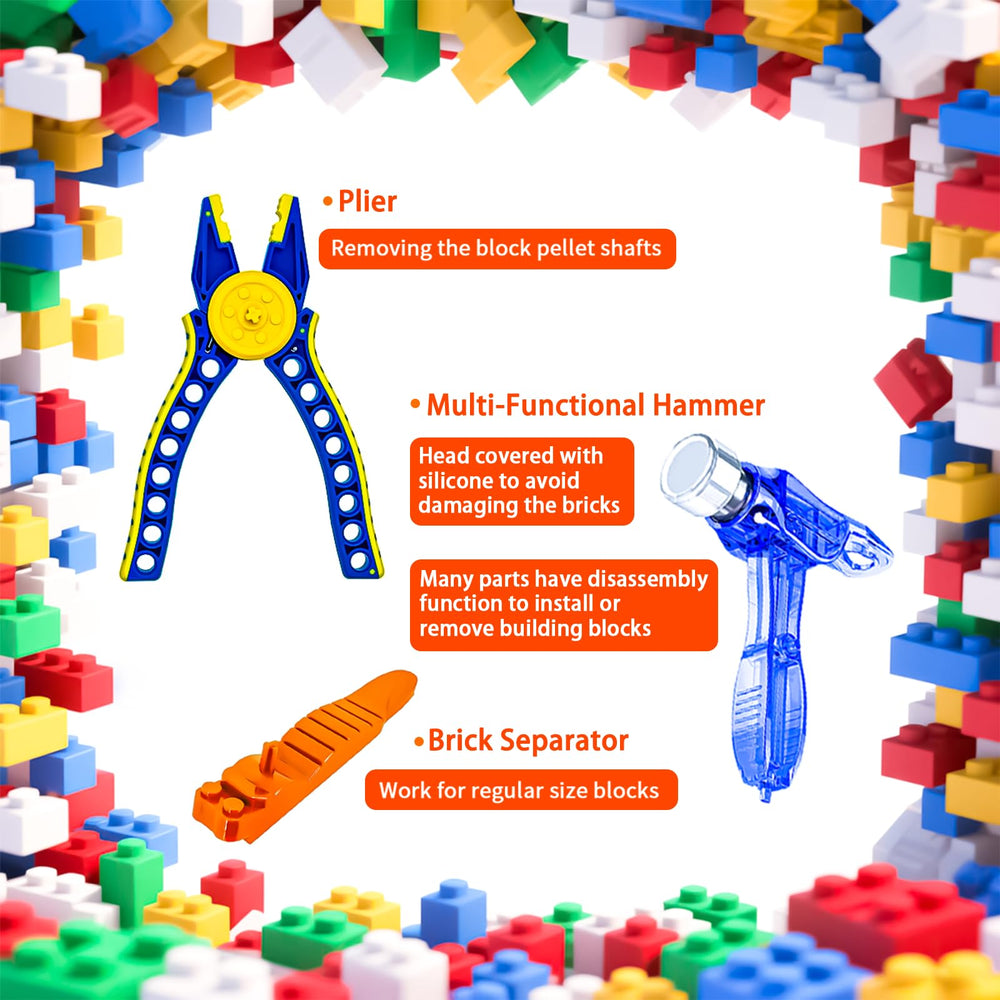 TZBTSTEAM Building Blocks Tool Kit dual-head hammer protecting brick surfaces during use