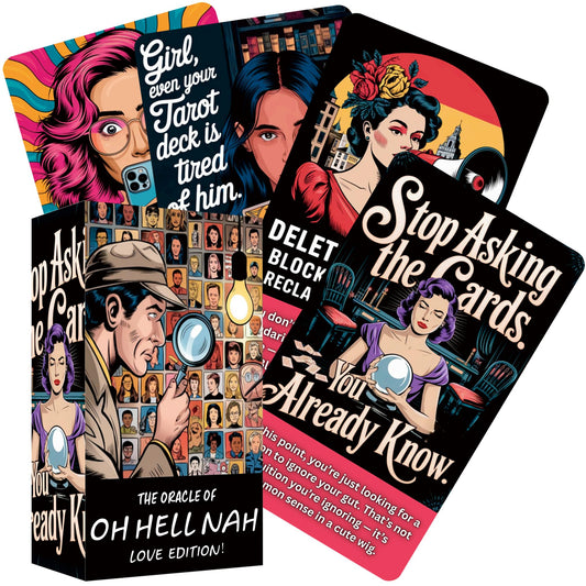 Tzxamsez Love Oracle Oh Hell No deck cover, bold design for quick love-read vibes.