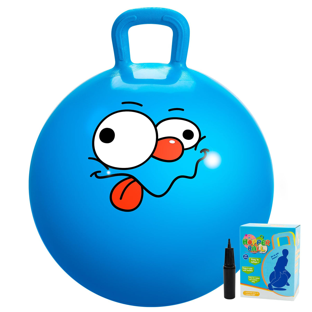 U&C Planet hopper ball blue front view boosts playful bounce sessions.
