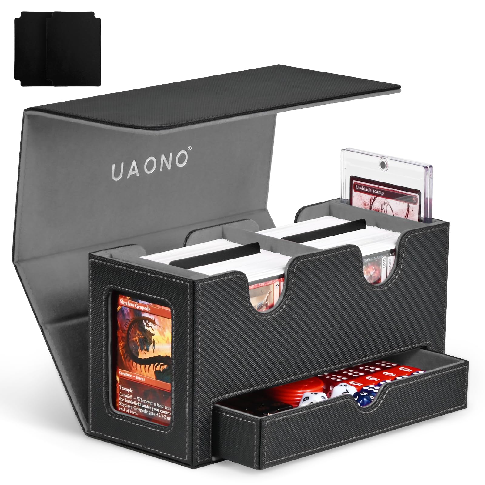 Commander Card Box UAONO Card Deck Box: Double Storage with 2 Commander Windows & Dice Tr ...