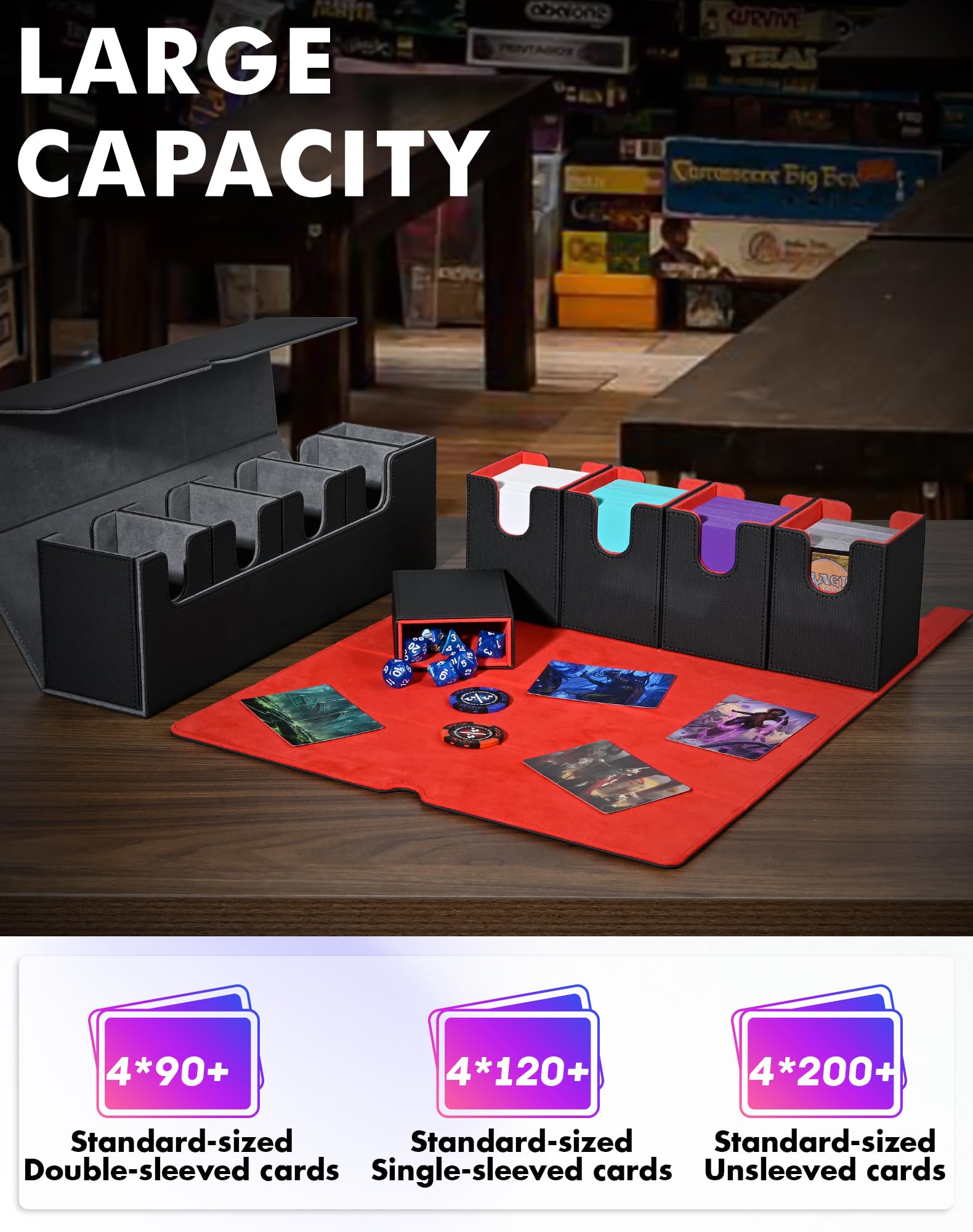 UAONO deck box holds up to 480 single-sleeved cards for versatile setups