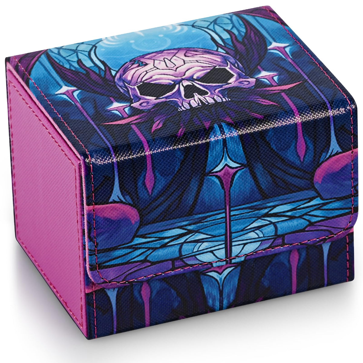UAONO deck box in purple skull PU leather for secure travel.