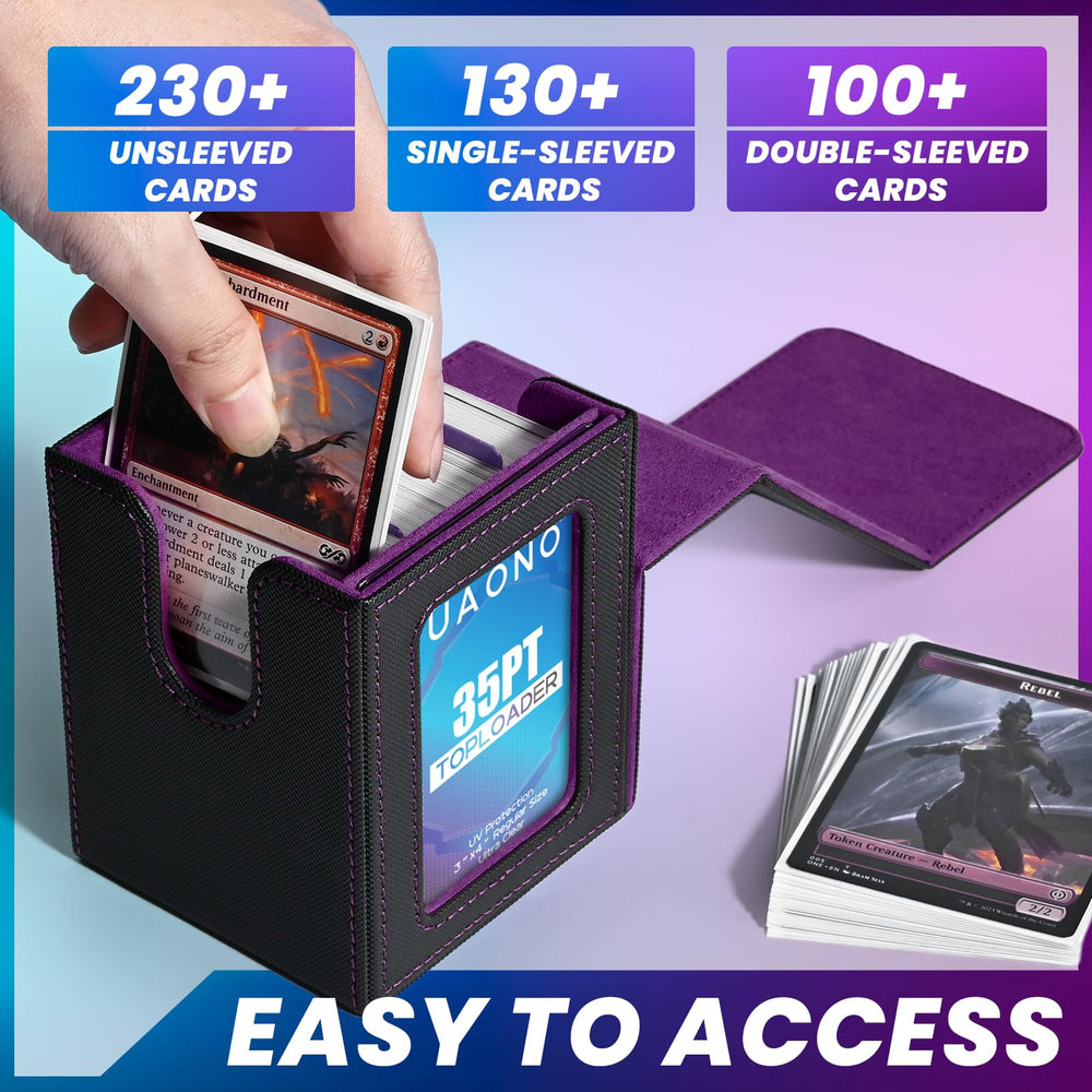 UAONO deck case holds 100+ double-sleeved cards, organized and ready
