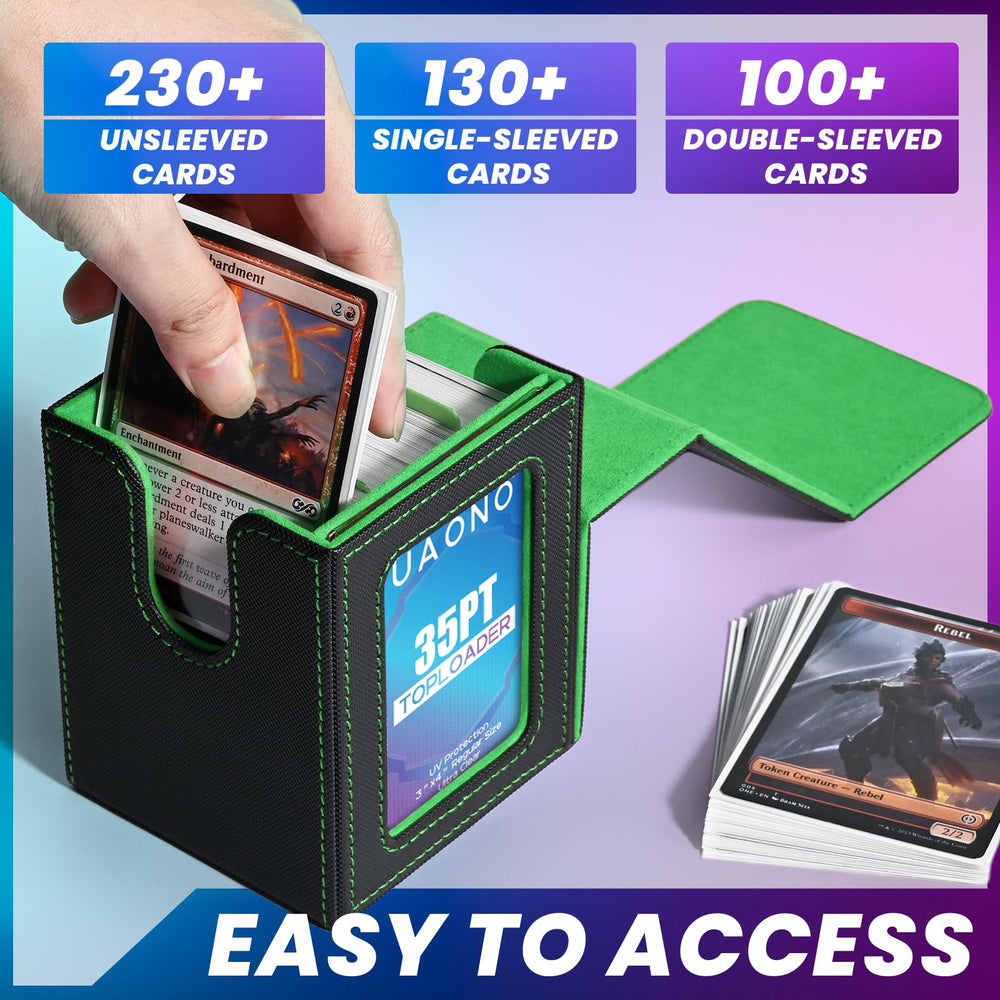 UAONO deck case holds 100+ double-sleeved cards with secure transport