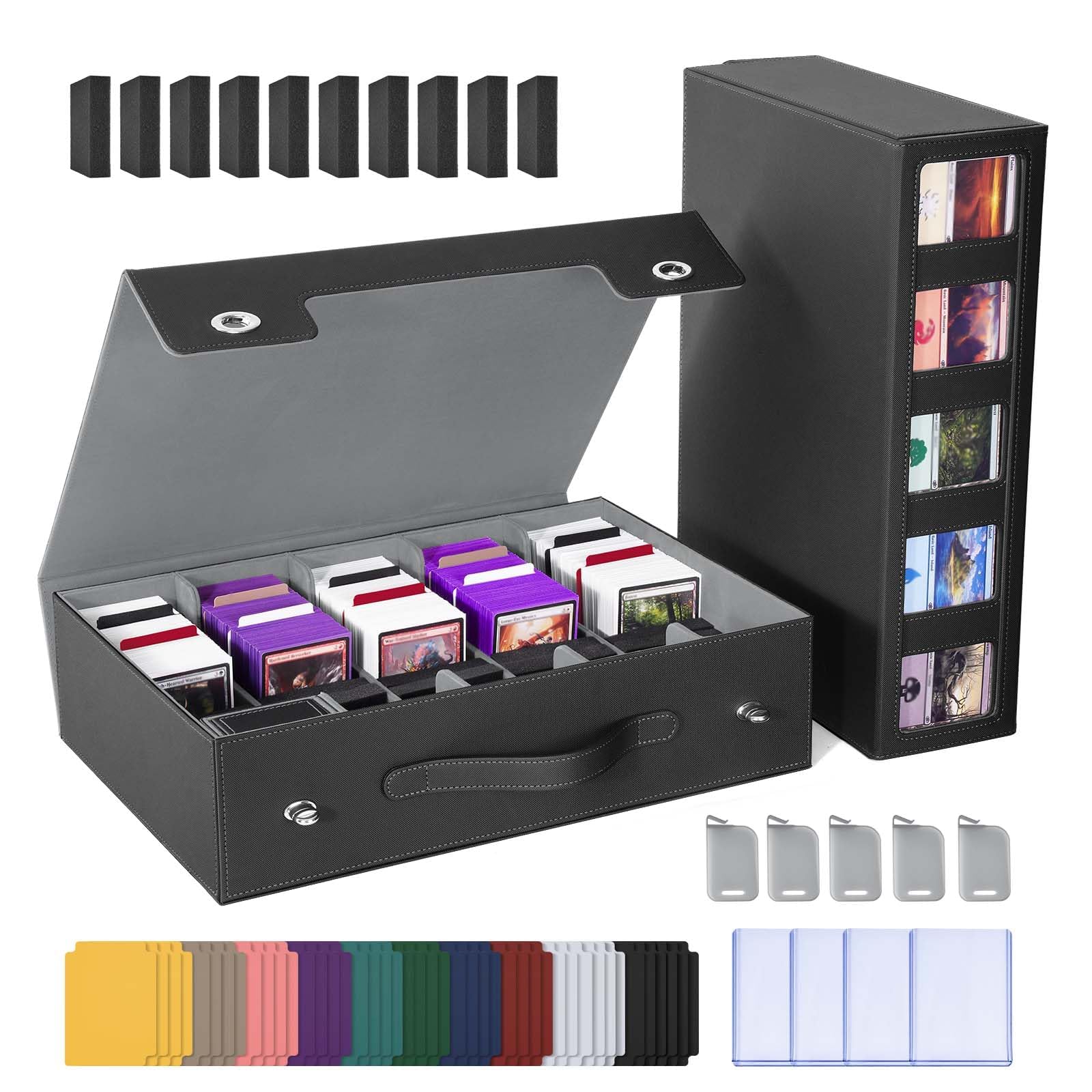 UAONO trading card storage box closed-front view, secure transport for your collection