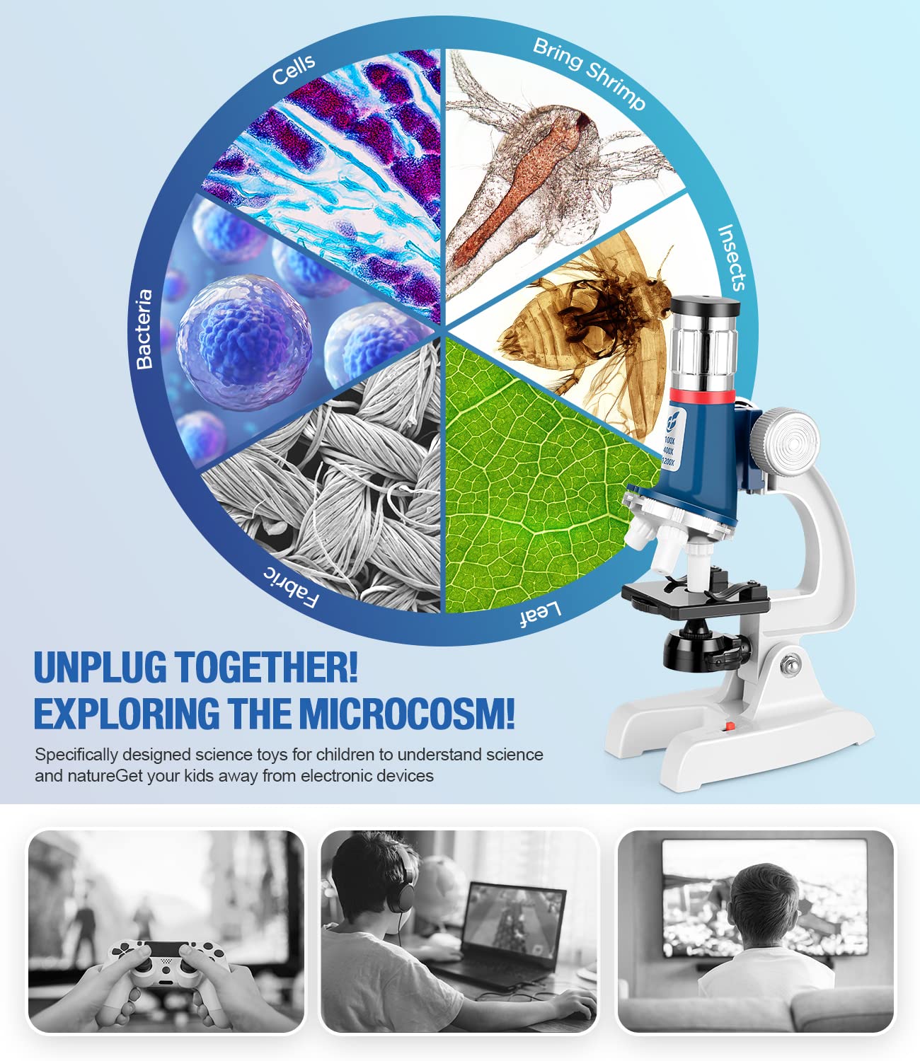 Uarzt portable carrying box keeps the microscope and accessories organized for travel.