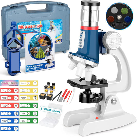 Uarzt 58-piece kids microscope with a sturdy metal body for durable, precise observations.