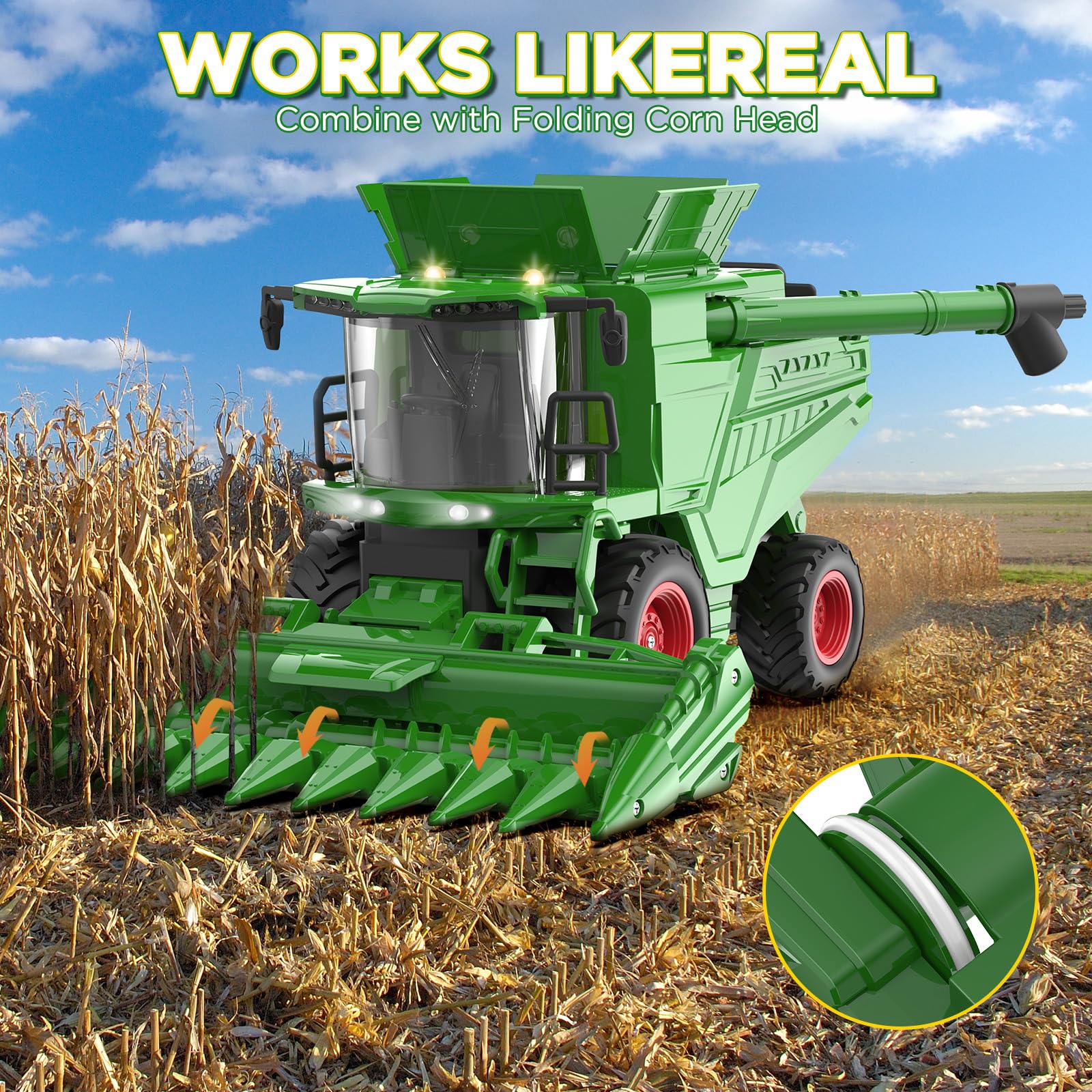 Uarzt harvester lights and sounds activate for immersive farm roleplay at home.