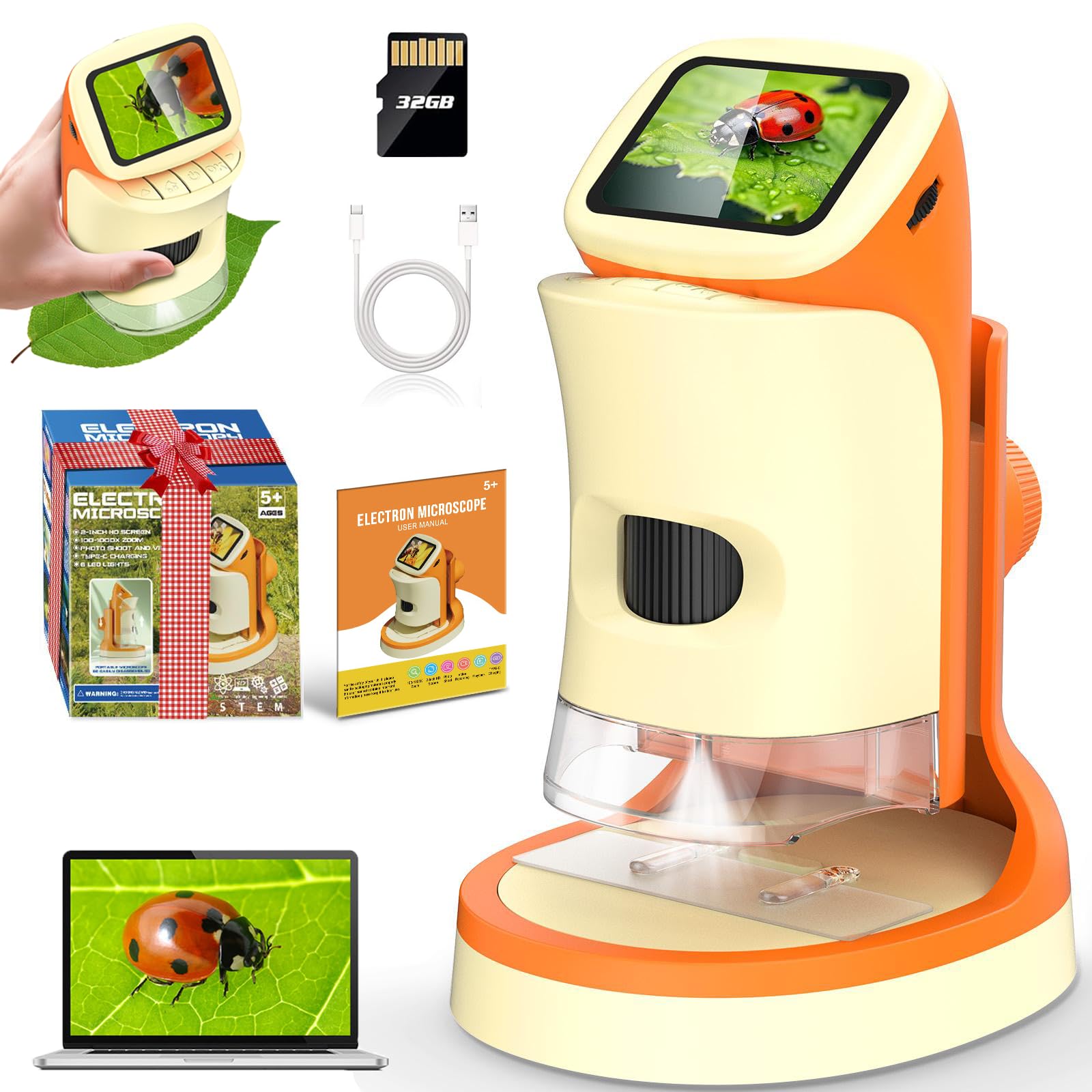 Uarzt kids microscope 1000x zoom on a compact handheld device for curiosity on the go