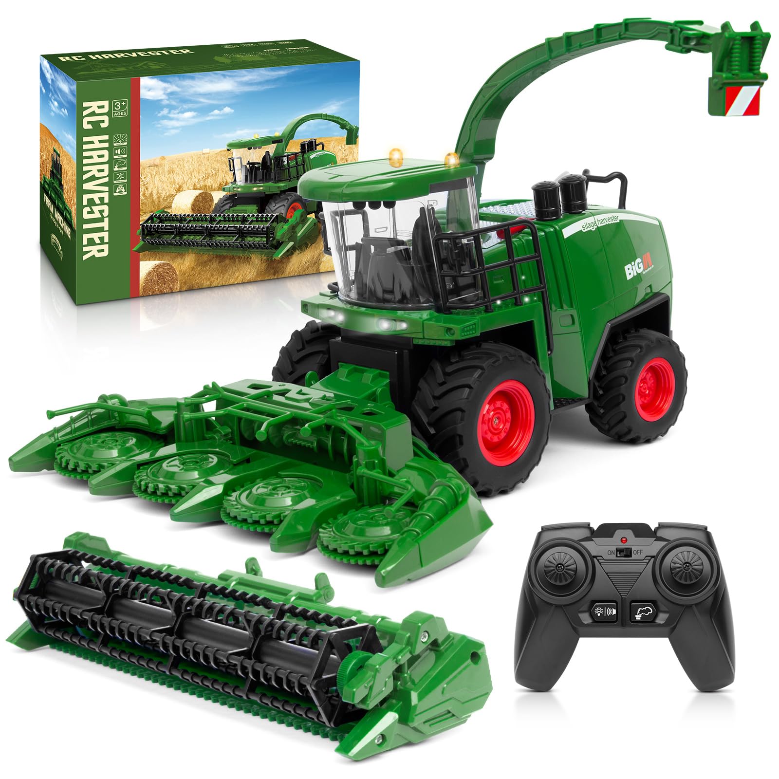 Uarzt remote-control combine harvester toy front view with realistic lights for engaging play