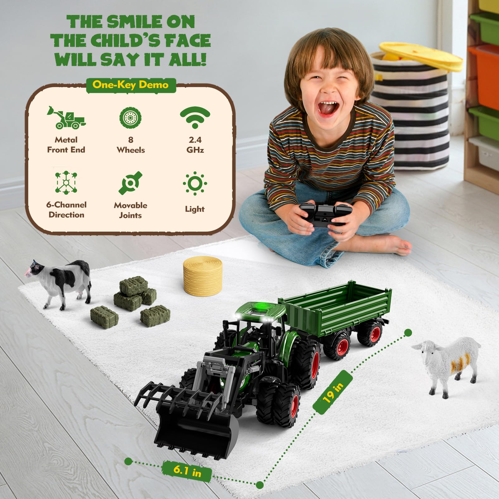 Uarzt remote control tractor hay bale set supports barnyard scene building