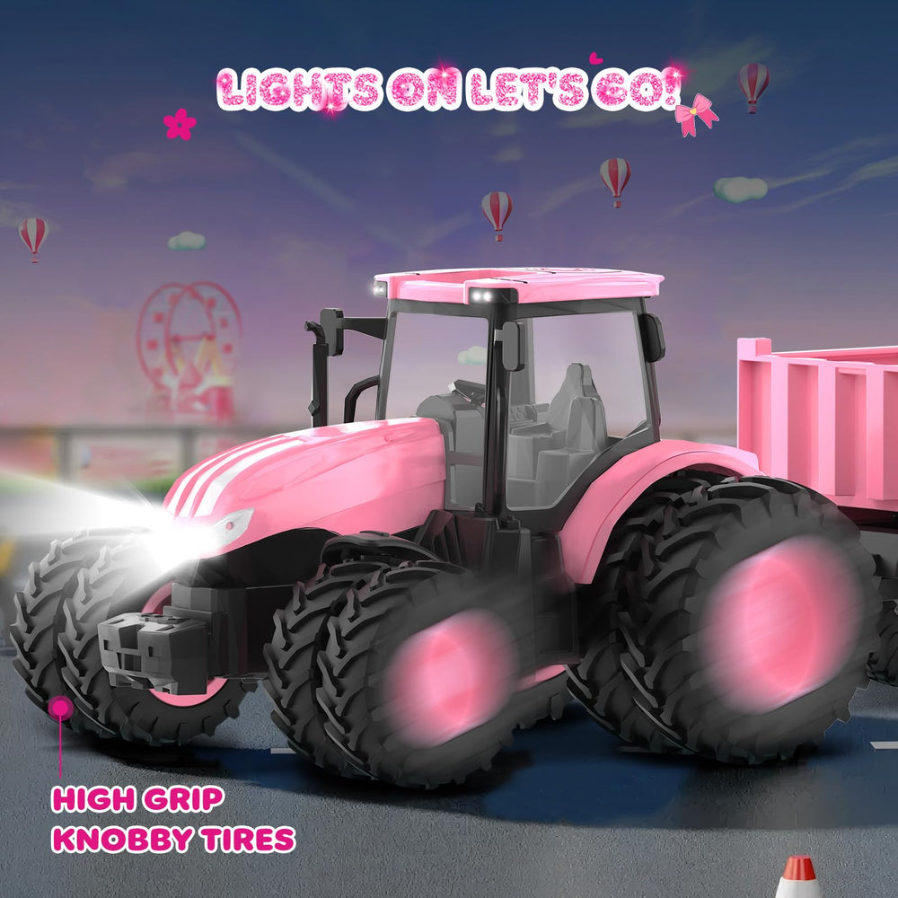 Uarzt pink tractor headlights brighten evening playtime